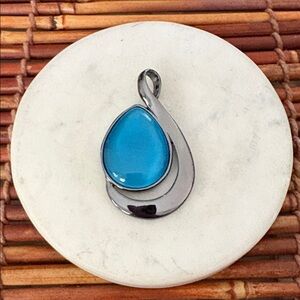 Lia Sophia Teardrop Pendant in Silver and Blue